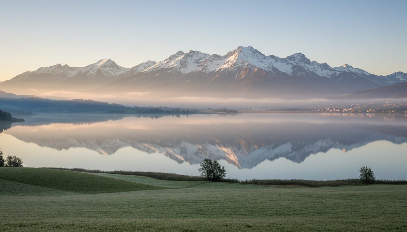 Schweizer Alpenlandschaft am Murtensee, Symbol für Klarheit und Freiheit